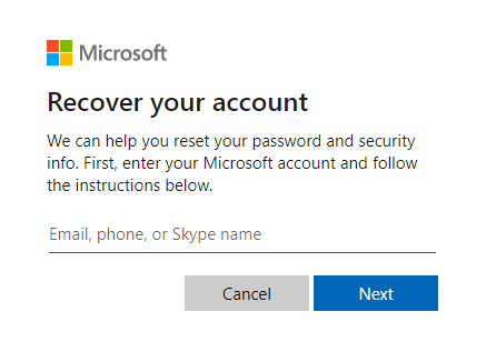Microsoft password reset