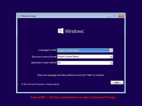 Windows 10 installation setup